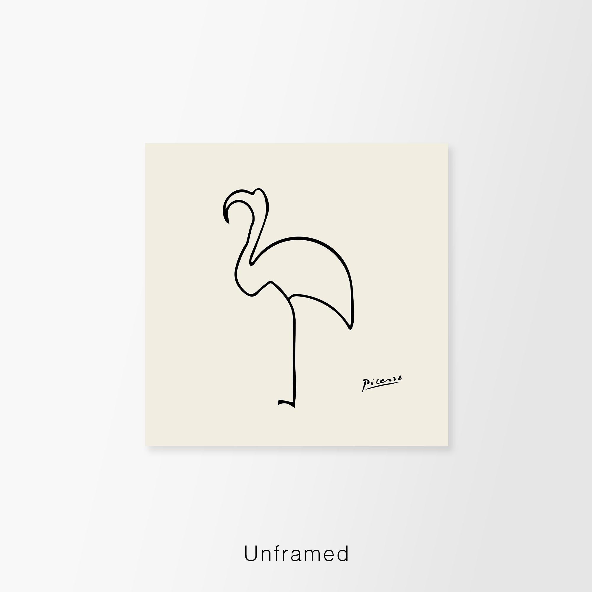 ピカソの線画プリント、フラミンゴの絵の正方形の壁アート、英国/米国