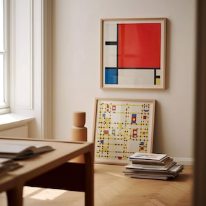 Stampe quadrate Mondrian, set di 2, composizione con rosso, blu e giallo, Boogie Woogie, spedizione da Regno Unito/Stati Uniti/Europa/Australia, con o senza cornice