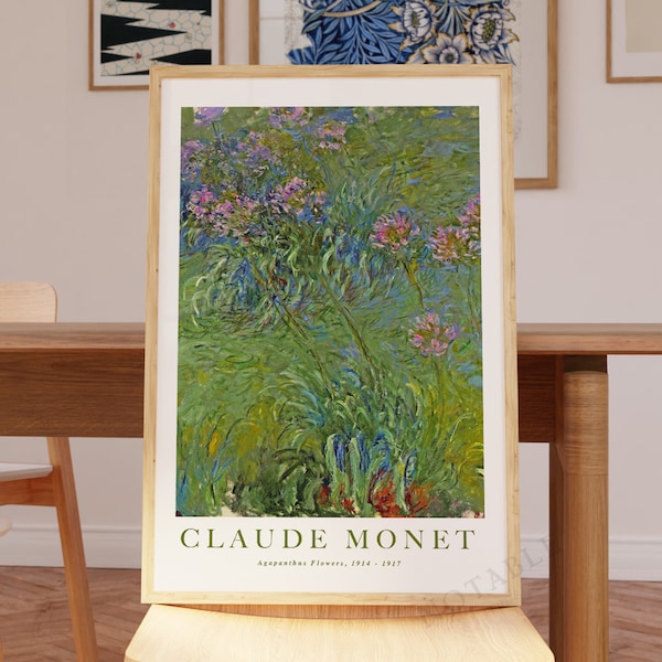 Claude Monet print - Agapanthus, Monet wall art, Floral art print, iShip from the UK/US/Europe/Australia, framed or unframed