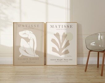 Matisse print Set of 2 , beige and cream wall art, Henri Matisse cutouts poster, Ship from UK/US/Europe/Australia, framed or unframed