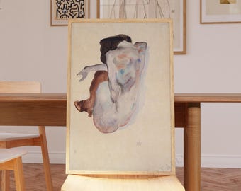 Impression d'Egon Schiele, affiche de nu accroupi dans des chaussures et des bas noirs, expédier du Royaume-Uni/États-Unis/Europe/Australie, encadrée ou non