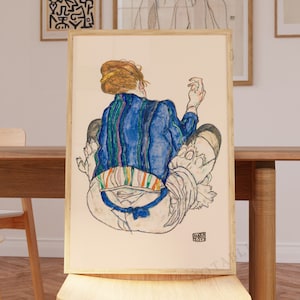 Egon Schiele print, Seated Woman, Back View (1917) , Ship from UK/US/Europe/Australia