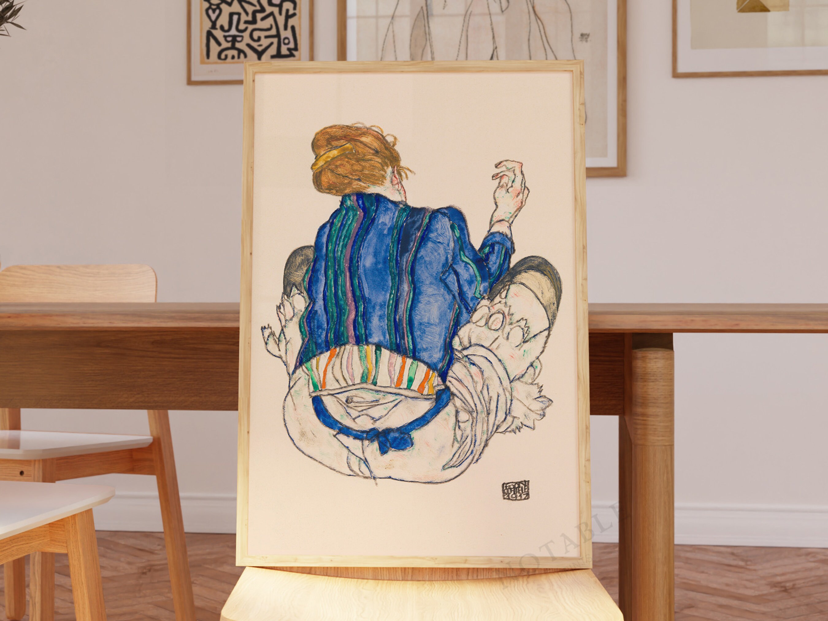 エゴン・シーレの版画「座る女性、後ろ姿」（1917年）、イギリス