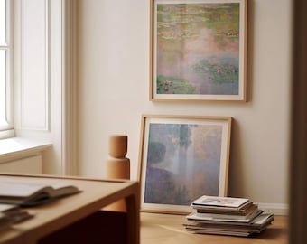 Monet Set of 2 prints, Water lilies, Nympheas, Morning on the Seine near Giverny Ship from UK/US/Europe/Australia, framed or unframed