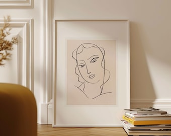 Impression Matisse, dessin d'art au trait matisse, tête voilée, navire du Royaume-Uni/États-Unis/Europe/Australie, encadré ou non