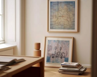 Impressions carrées Paul Klee, lot de 2 oeuvres d'art murales, vieux bateau à vapeur, motif progressif, bateau du Royaume-Uni/États-Unis/Europe/Australie, encadré ou non