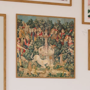 Antique Unicorn print, The Unicorn is Found print, The Unicorn Purifies Water from the Unicorn Tapestries, The Unicorn is in captivity