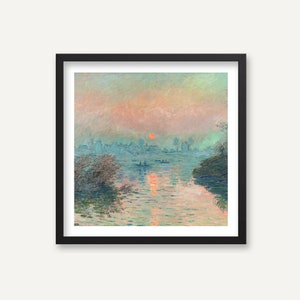 Monet print square, Sun setting on the Seine at Lavacourt c.1880, Ship from UK/US/Europe/Australia, framed or unframed