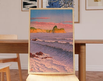 Japanese art print, Kawase Hasui, Morning Sea at Shiribeshi , Ship from UK/US/Europe/Australia, Framed or unframed