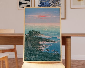 Japanese wall art, Kawase Hasui, Sunrise at Inubozaki, Ship from UK/US/Europe/Australia, Framed or unframed