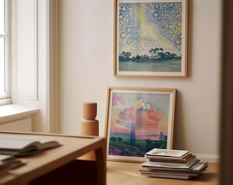Impression carrée Henri Edmond Cross, lot de 2, paysage avec étoiles, le nuage rose, expédié depuis le Royaume-Uni/États-Unis/Europe/Australie, encadré ou non