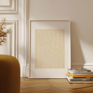 Impresión de Matisse, dibujo de naturaleza muerta, flores y frutas, fondo rayado. Envío desde Reino Unido, EE. UU., Europa o Australia, con o sin marco.