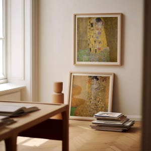 Stampe quadrate di Gustav Klimt, set di 2 stampe da parete, ritratto di Adele Bloch, il bacio, spedizione da Regno Unito/Stati Uniti/Europa/Australia, con o senza cornice.