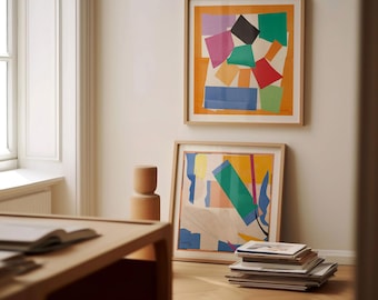 Impressions carrées Matisse, lot de 2 oeuvres d'art murales, l'escargot, Mémoire de l'Océanie, bateau du Royaume-Uni/États-Unis/Europe/Australie, encadrées ou non