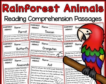 Rainforest Animals K-2 Reading Comprehension Passages Bundle Homeschool Curriculum | Science Printable Worksheets