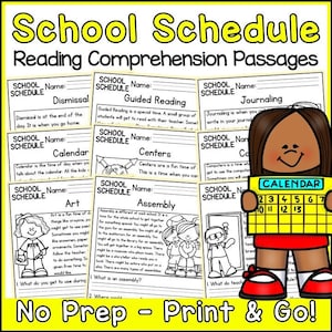 School Schedule Reading Comprehension Passages and Questions Back to School | Science Printable Worksheets