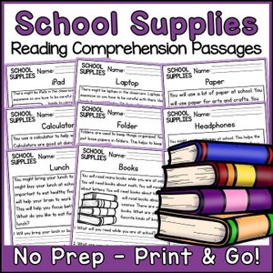 School Supplies Reading Comprehension Passages and Questions Back to School | Science Printable Worksheets