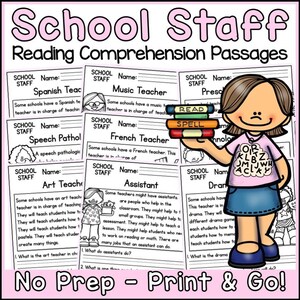 School Staff Reading Comprehension Passages and Question Back to School | Science Printable Worksheets