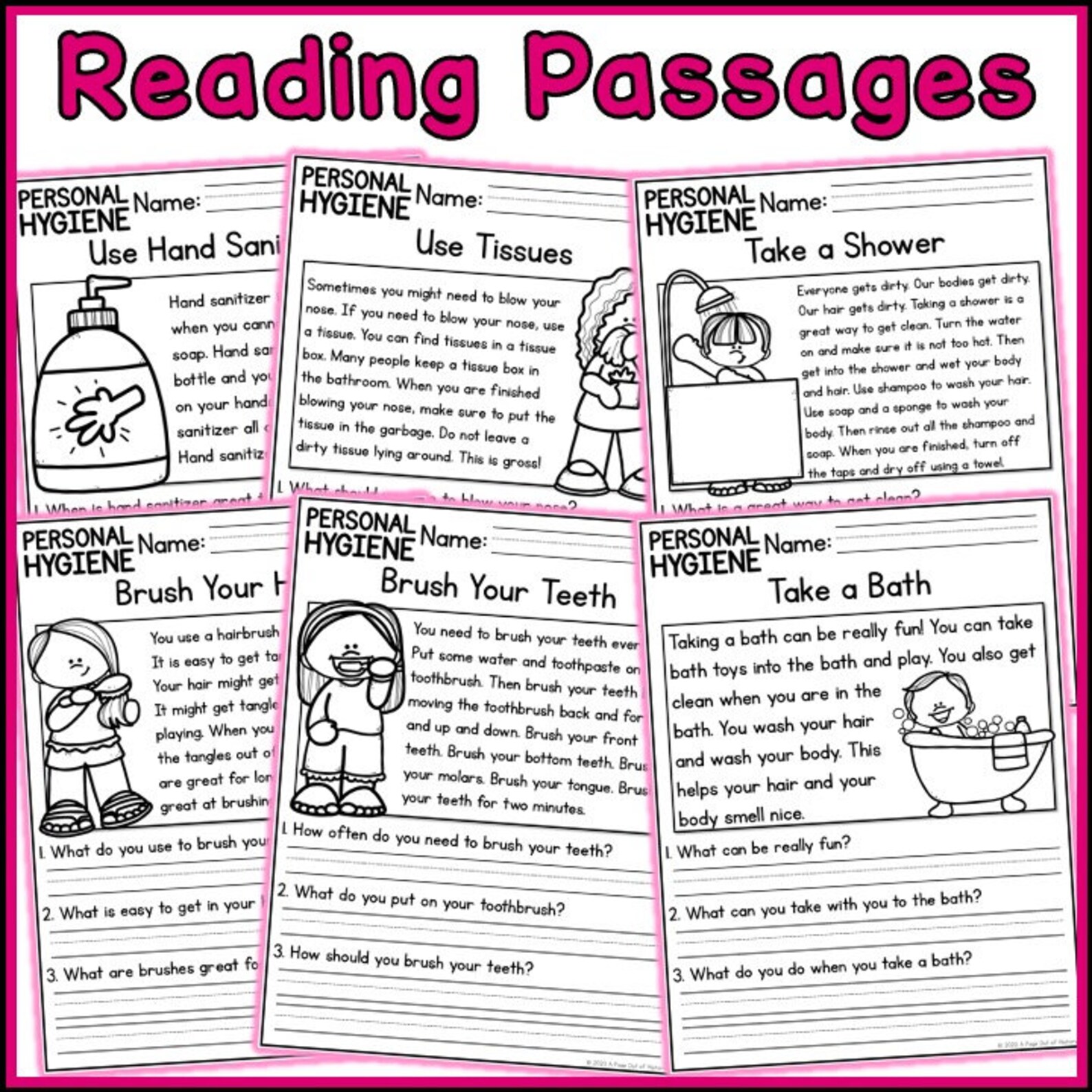 Personal Hygiene Reading Comprehension Passages and Questions Health
