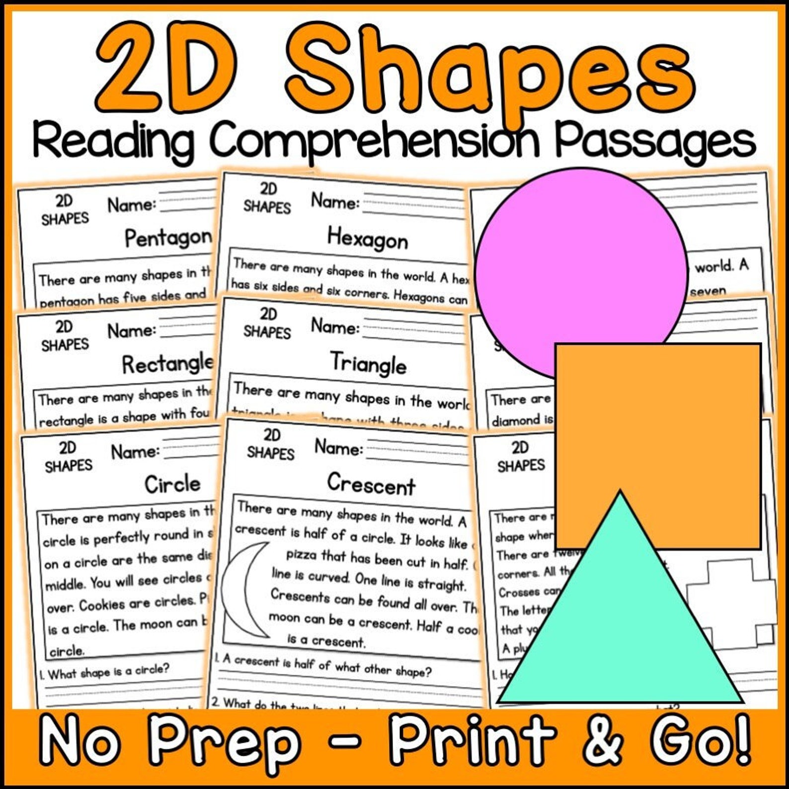 2D Shapes Math Reading Comprehension Passages and Questions Back to ...