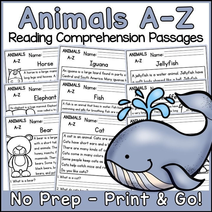 animals a z k 2 reading comprehension passages bundle etsy