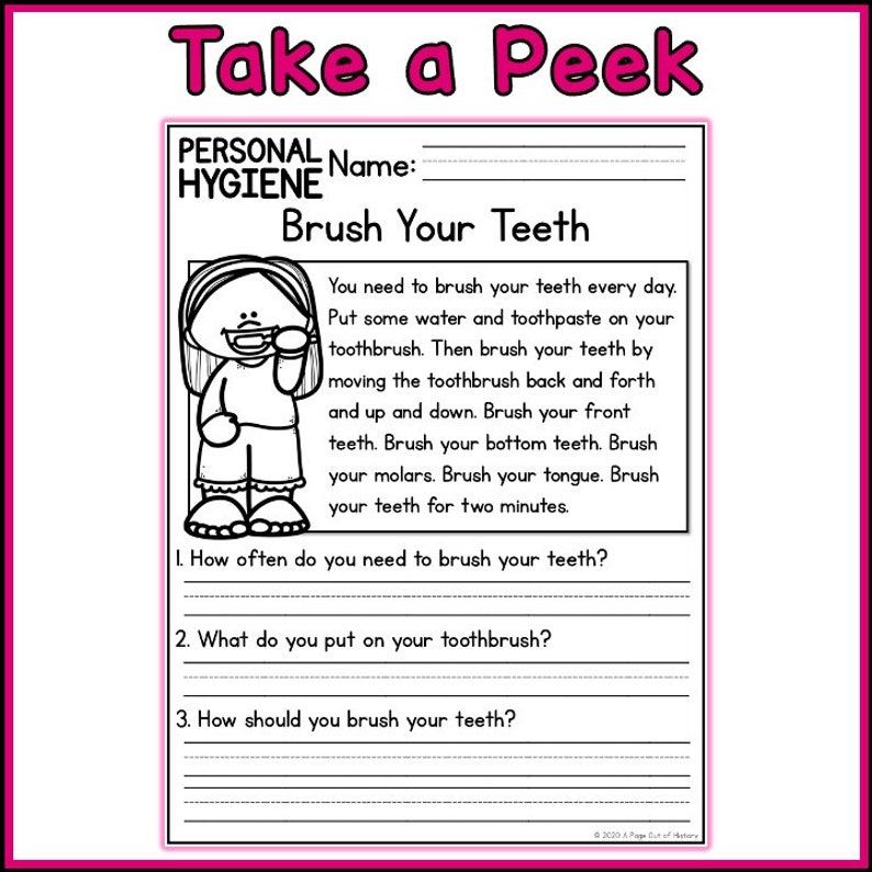 Personal Hygiene Reading Comprehension Passages and Questions Health