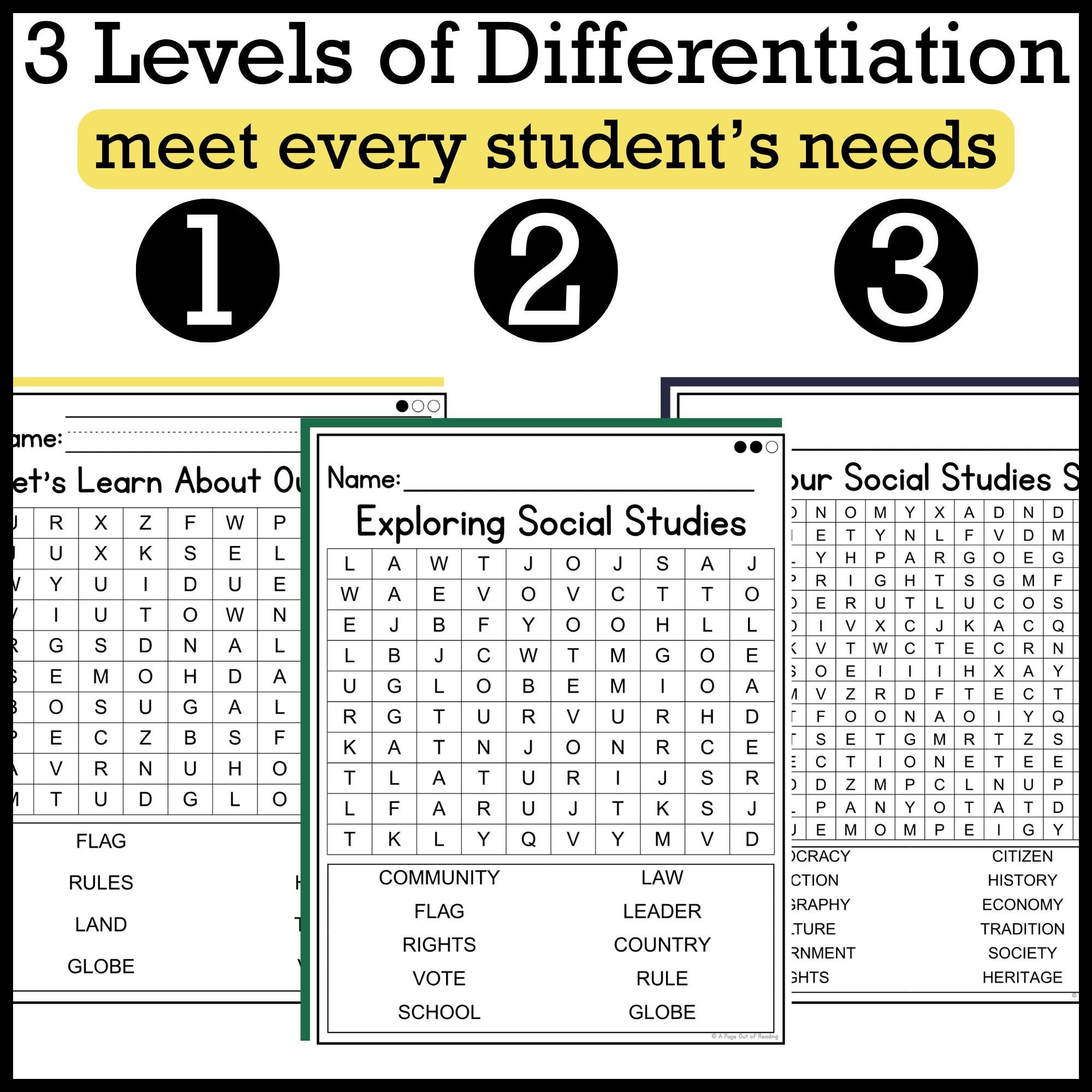 Social Studies Word Searches Printable Bundle | Differentiated ...