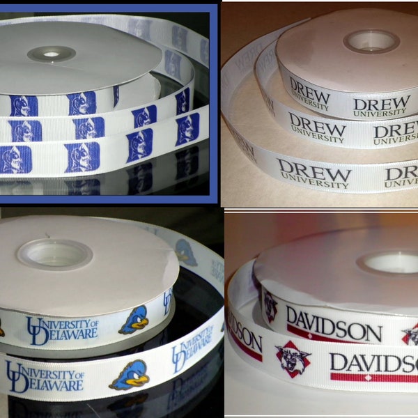 7/8" Collegiate Personalizable Grosgrain Ribbon Duke University Delaware University Davidson College Drew University