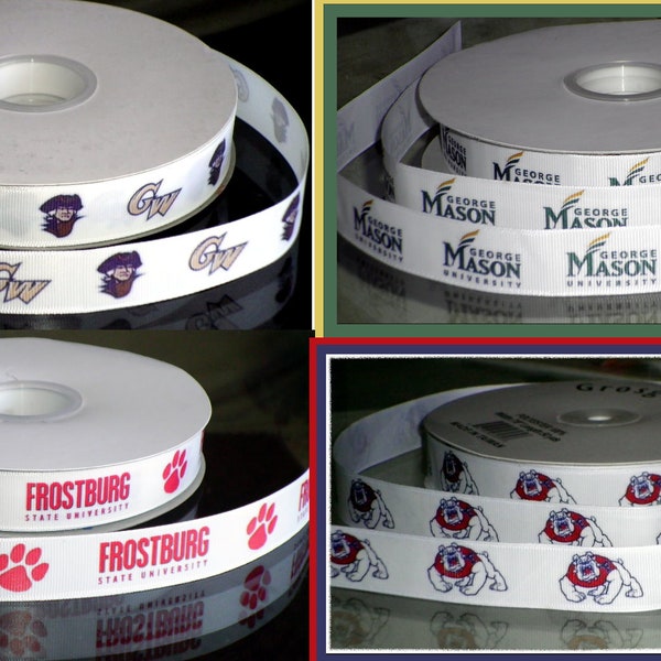 7/8" Collegiate Personalizable Grosgrain Ribbon Fresno State University Frostburg State George Mason University George Washington University