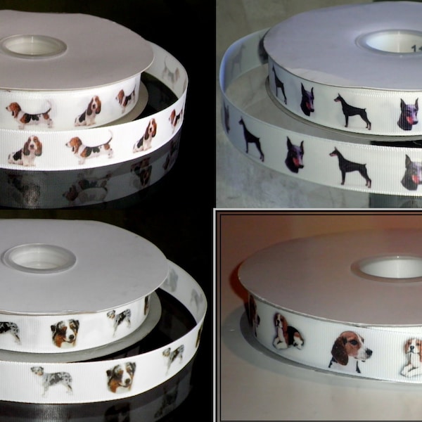 7/8" Dog Breeds Personalizable Grosgrain Ribbon Customize Australian Shepherd Doberman Pinscher Beagle Basset Hound