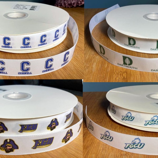 7/8" Collegiate Personalizable Grosgrain Ribbon Cornell College East Carolina University Dartmouth College Florida Gulf Coast University