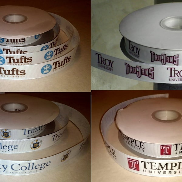 7/8" Collegiate Personalizable Grosgrain Ribbon Temple University Tufts University Troy University Trinity College