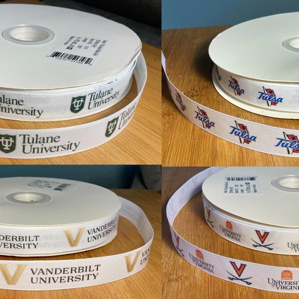 7/8" Collegiate Personalizable Grosgrain Ribbon Tulane University Tulsa University Vanderbilt University of Virginia UVA