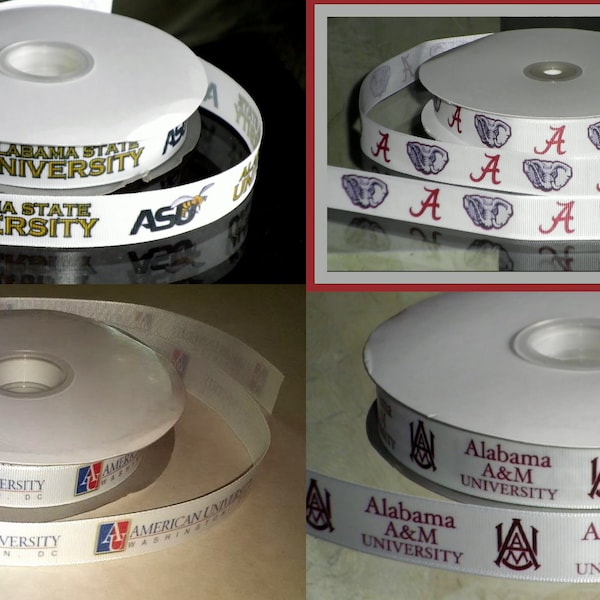 7/8" Collegiate Personalizable Grosgrain Ribbon Alabama A&M Alabama State Alabama University Crimson Tide American University