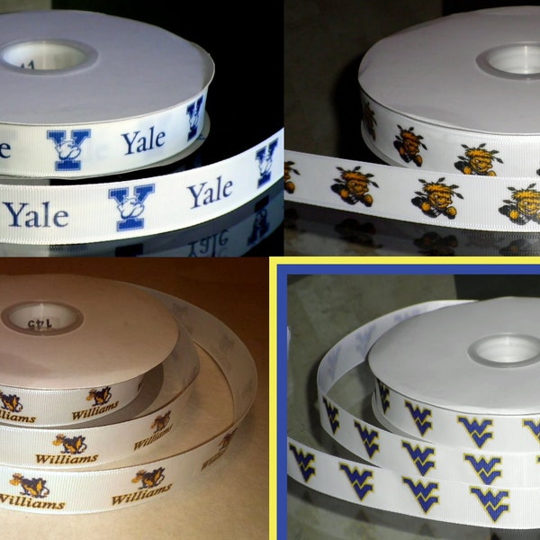 7/8" Collegiate Personalizable Grosgrain Ribbon Yale University Wichita State University Williams College West Virginia University