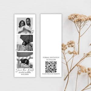 Save the Date Photo Booth Strip Template, Save the Date QR Code, Editable Photo Strip Save the Date, Minimalist Save the Date Card, Canva