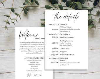 Editable Wedding Weekend Itinerary Template, Printable Program Schedule, Welcome Bag Thank You Note, Modern Wedding Binder, Digital Download