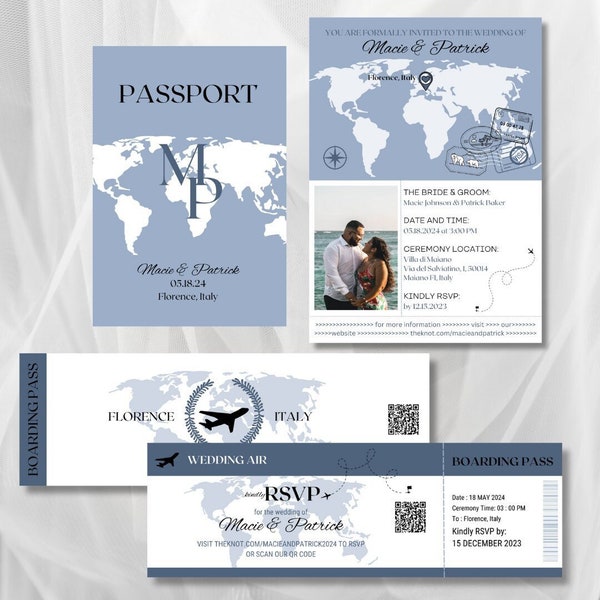 Bordkarte Hochzeitseinladung Vorlage, Hochzeitspass sofortiger Download, bearbeitbare Hochzeitseinladung, druckbarer Reisepass, Canva