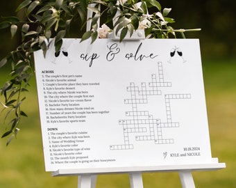 Custom Sip and Solve Wedding Crossword Puzzle, Personalized Bridal Shower Crossword, Wedding Puzzle Reception Sign, Wedding Entrance Sign