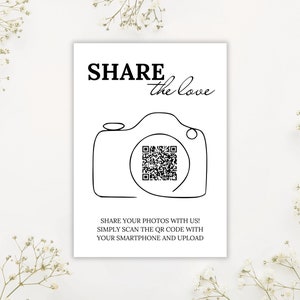 Teilen Sie die Liebe Hochzeitsfoto-Sharing-Karte, Erfassen Sie die Liebe QR-Code Hochzeitsschild, Erfassen Sie die Liebeskarte, Canva QR-Code Hochzeitsschild-Vorlage