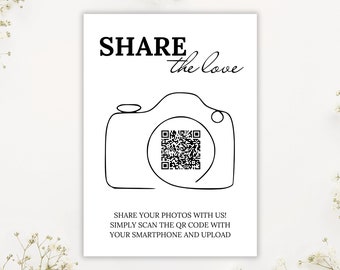 Share The Love Wedding Photo Sharing Card, Capture The Love QR Code Wedding Sign, Capture The Love Card, Canva QR Code Wedding Sign Template