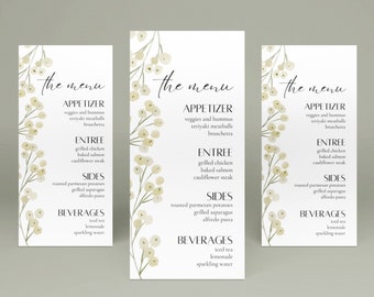 Modern Wedding Dinner Menu Template, Boho Floral Wedding Menu Place Cards, Editable Wildflower Wedding Menu, Printable DIY Wedding Menus
