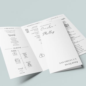 Trifold Wedding Program, Infographic Ceremony Program Template, Editable Wedding Trifold Details Card, Instant Download Wedding Day Timeline image 5