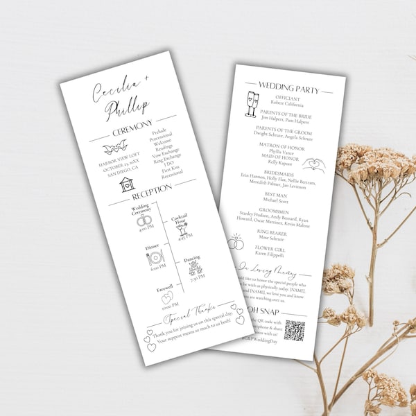 Infographic Wedding Program, Ceremony Program Template, Editable Wedding Details Card, Wedding Program, Instant Download Wedding Timeline