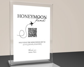 Honeymoon QR Code Sign, Honeymoon Fund Sign, Venmo Honeymoon Fund Card, Wedding Gift Sign, Editable Wedding Sign Template, Cash App, Zelle