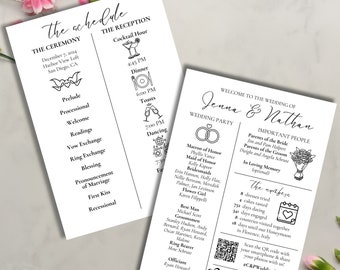 Infographic Wedding Program, Editable Ceremony Details, Ceremony Program Template, Fun Wedding Day Schedule, Unique Wedding Timeline, Canva