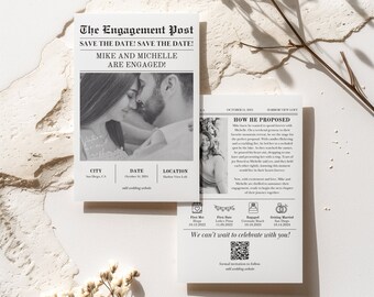 Save the Date Wedding Newspaper Template, Editable Save the Dates, Newspaper Wedding, Printable Wedding Invitation, Wedding Infographic