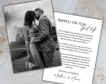 Elopement Announcement, Elopement Wedding, Photo Elopement Announcement, Wedding Announcement Template, We Tied the Knot, We Eloped Template