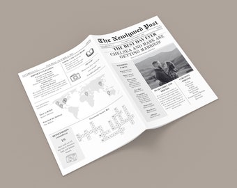 Newspaper Wedding Program Template, Editable Wedding Newspaper Program, Folded Wedding Infographic Program, Wedding Day Timeline, Crossword