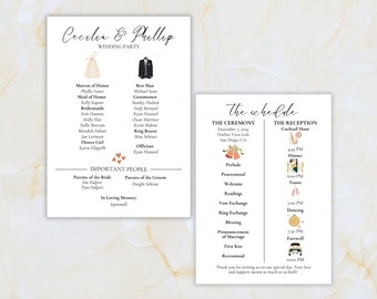 Infographic Wedding Program, Fun Wedding Schedule, Editable Wedding Details Card, Ceremony Template, Instant Download Wedding Timeline